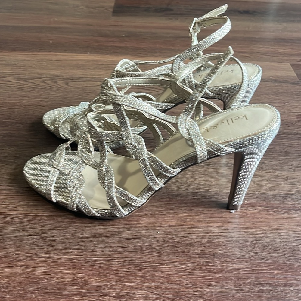 Womens Kelly And Kate Gold Sparkle Heels 7.5 Shoes Formal Wedding Prom - Picture 2 of 6